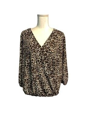 Alyx Leopard Print Blouse Womens XL Brown Surplice V-Neck Animal Print Top